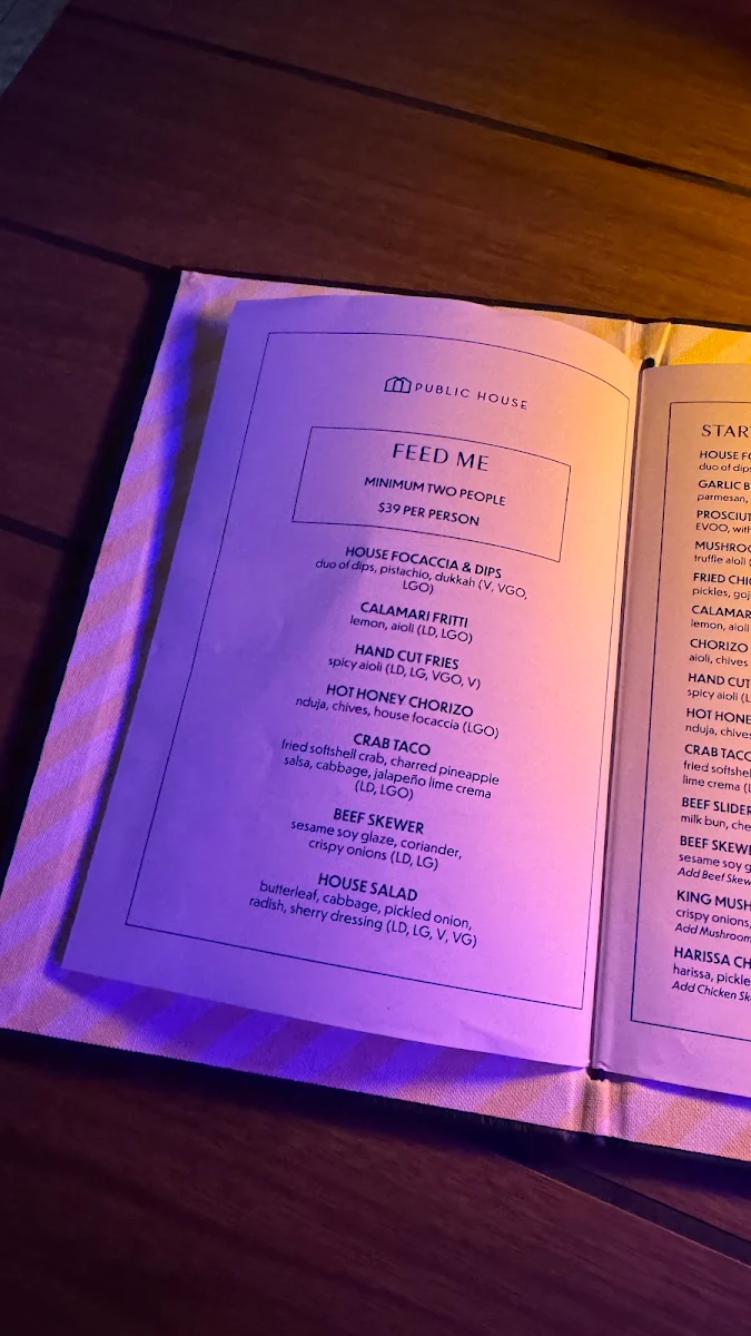 Menu, Public House - Richmond