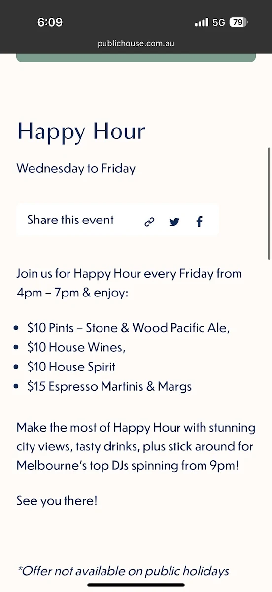 Menu, Public House - Richmond