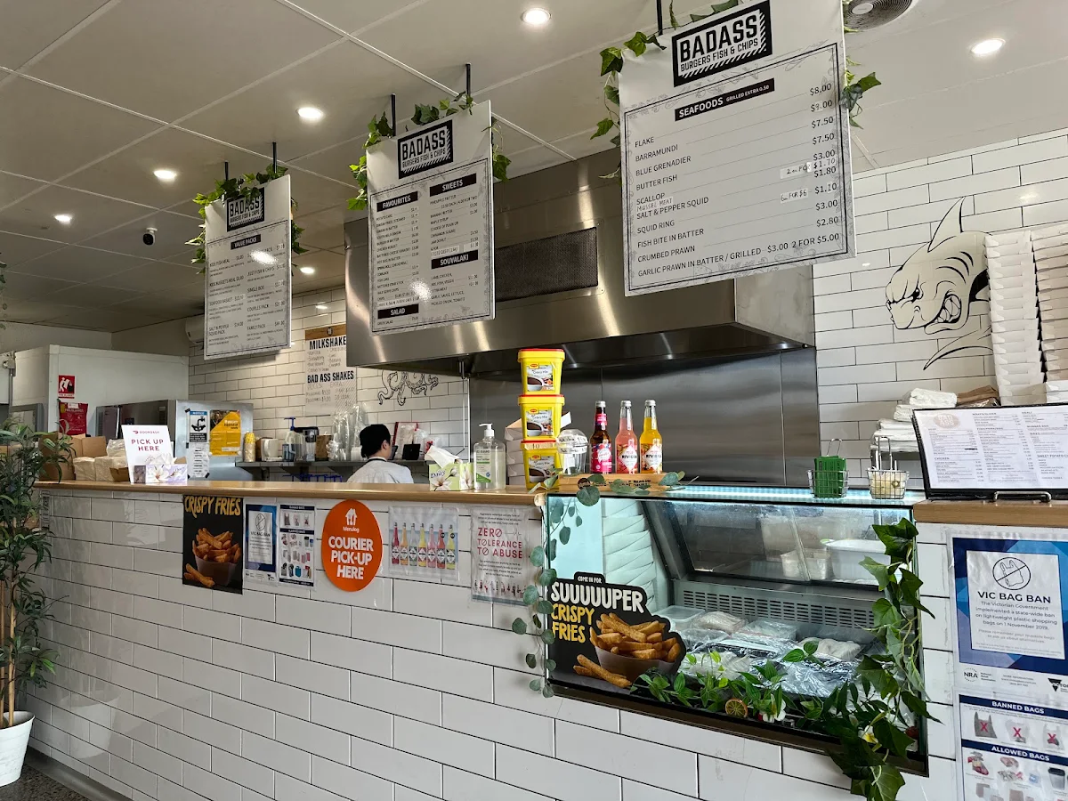 Menu, Badass Burgers, Fish and Chips