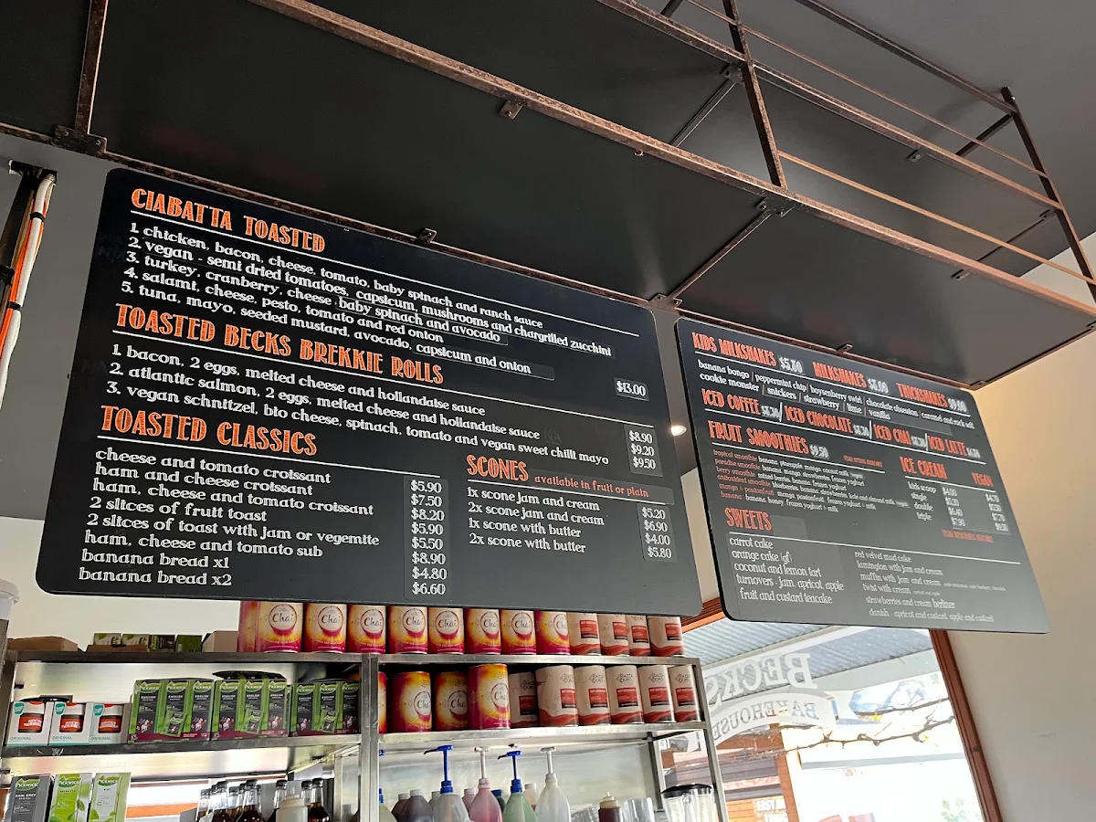 Menu, Beck's Bakehouse
