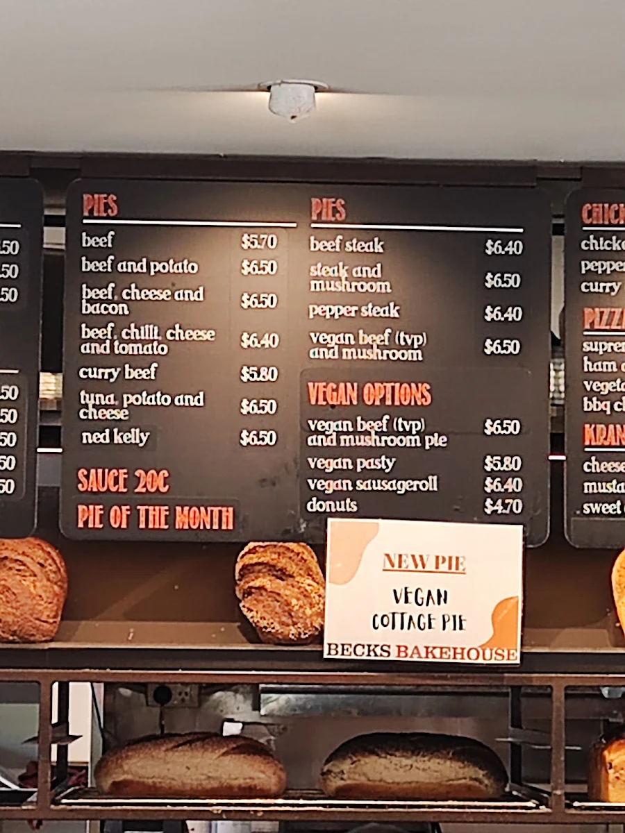 Menu, Beck's Bakehouse