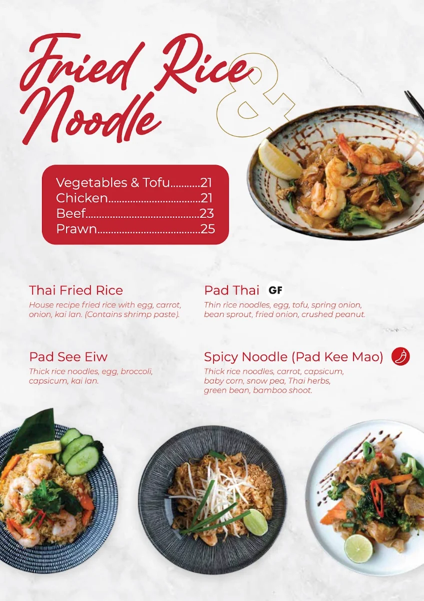 Menu, Nahm Thai Coomera
