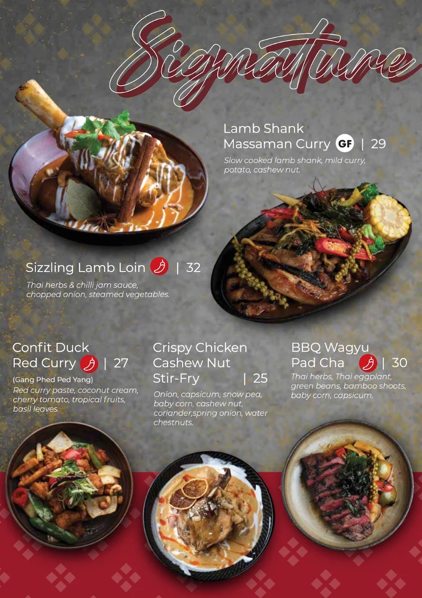 Menu, Nahm Thai Coomera