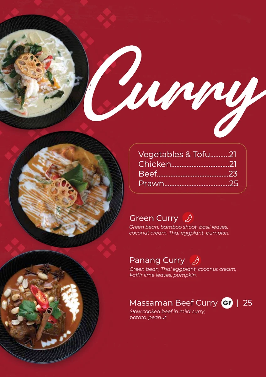 Menu, Nahm Thai Coomera