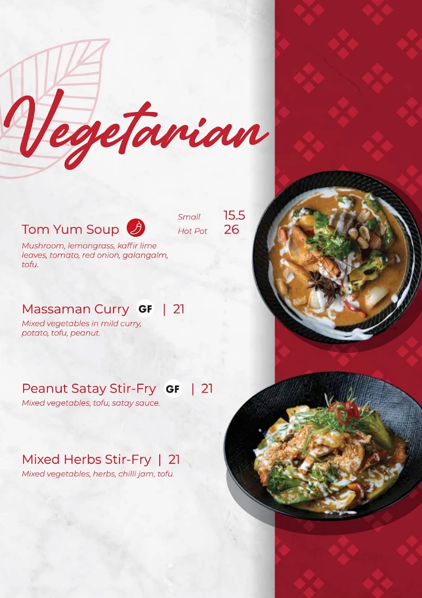 Menu, Nahm Thai Coomera