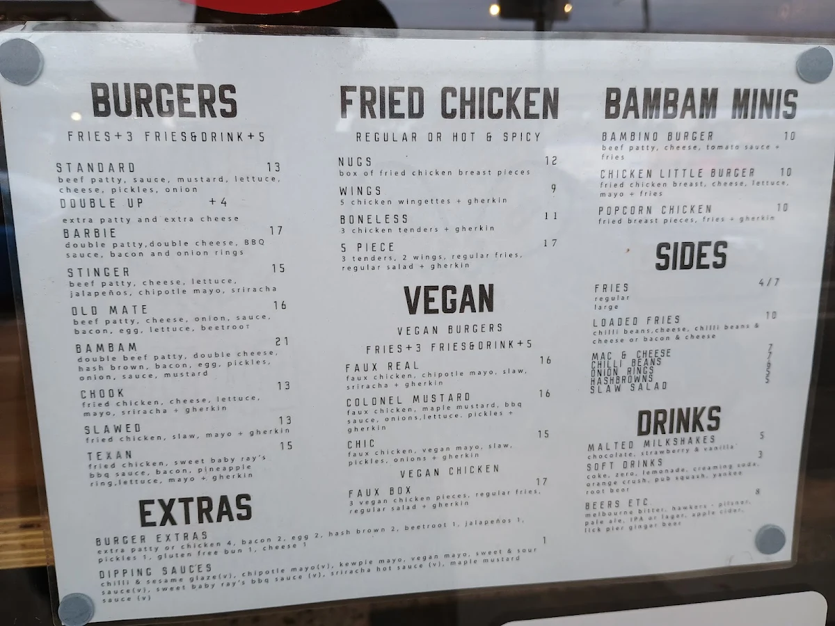 Menu, Bam Bams - Fried Chicken and Burgers