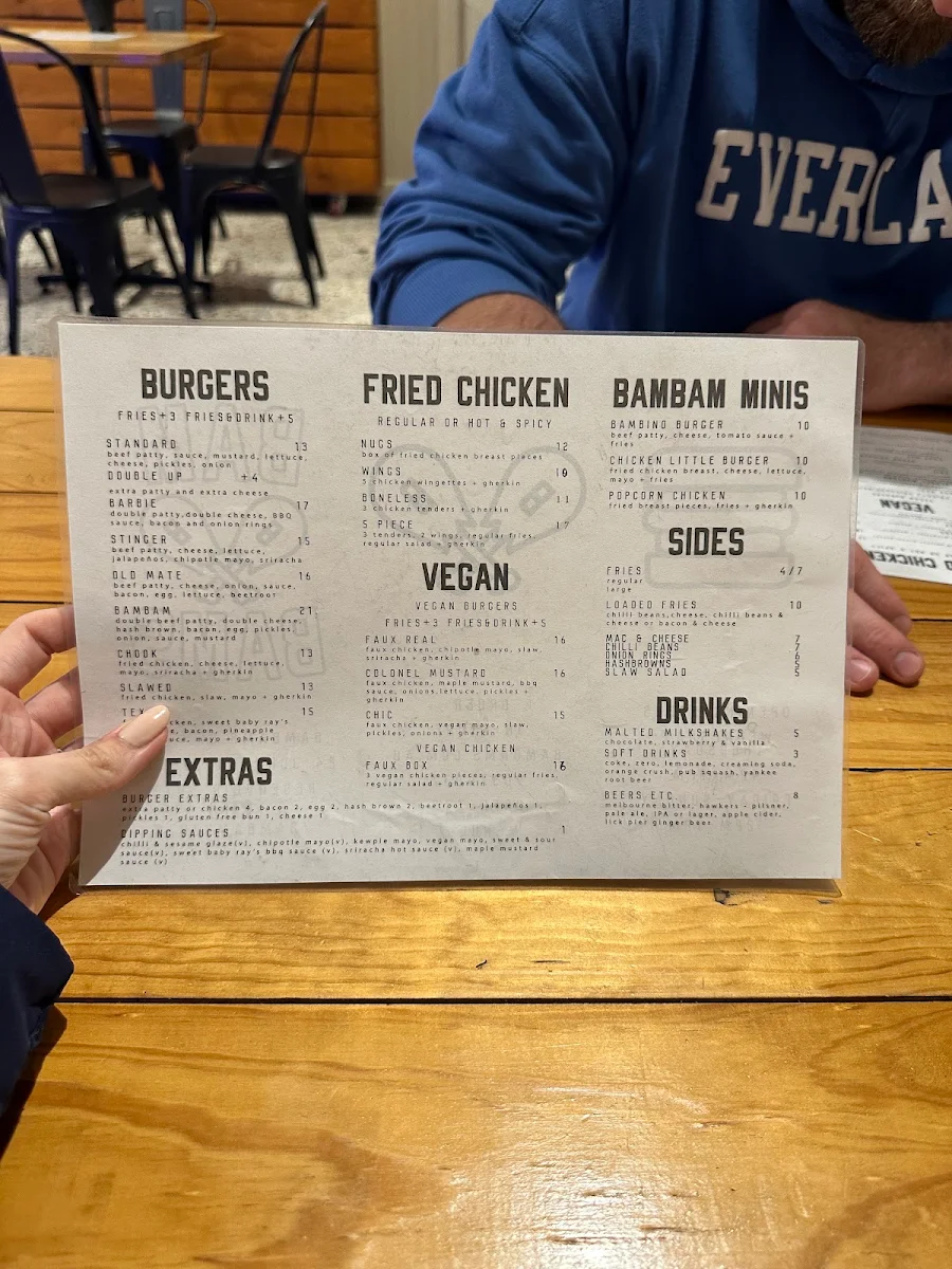 Menu, Bam Bams - Fried Chicken and Burgers