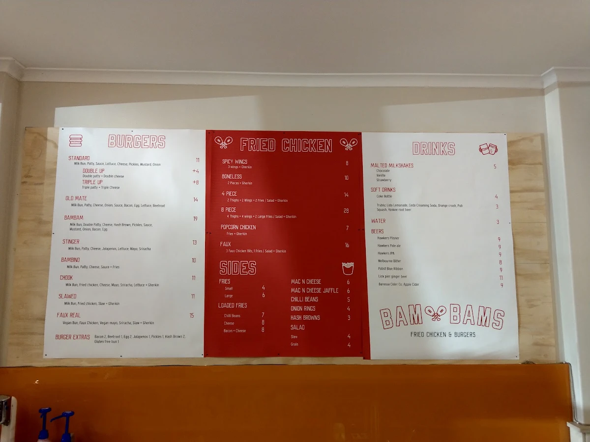 Menu, Bam Bams - Fried Chicken and Burgers