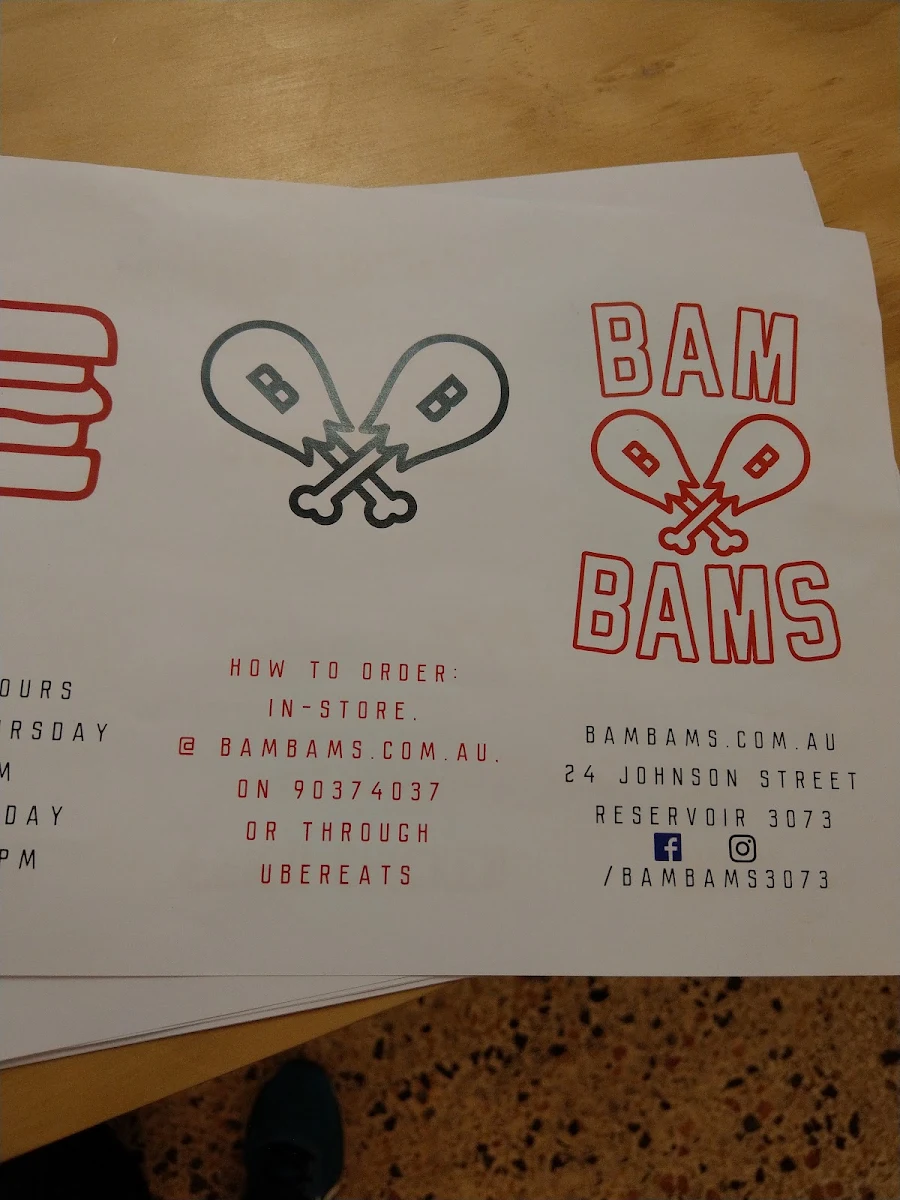 Menu, Bam Bams - Fried Chicken and Burgers