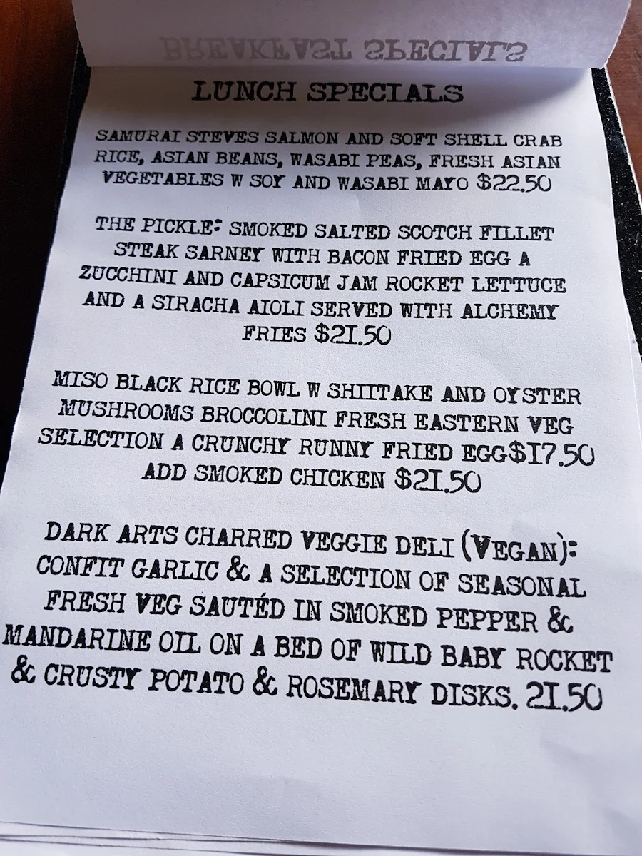 Menu, Dark Arts Cafe & Bar