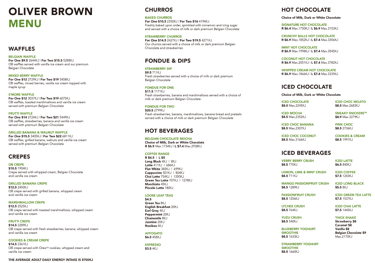 Menu, Oliver Brown