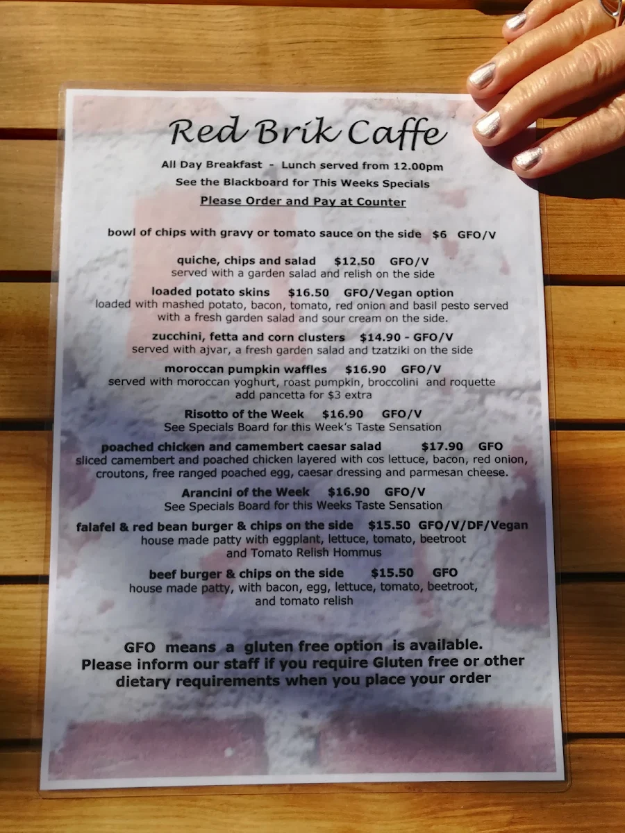 Menu, Red Brik Caffe