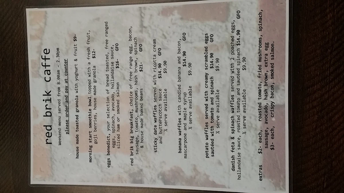 Menu, Red Brik Caffe