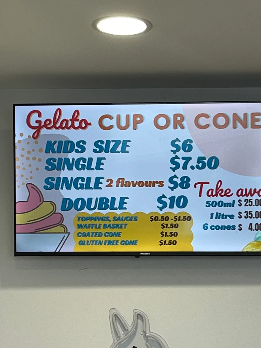 Menu, Gold Coast Gelato