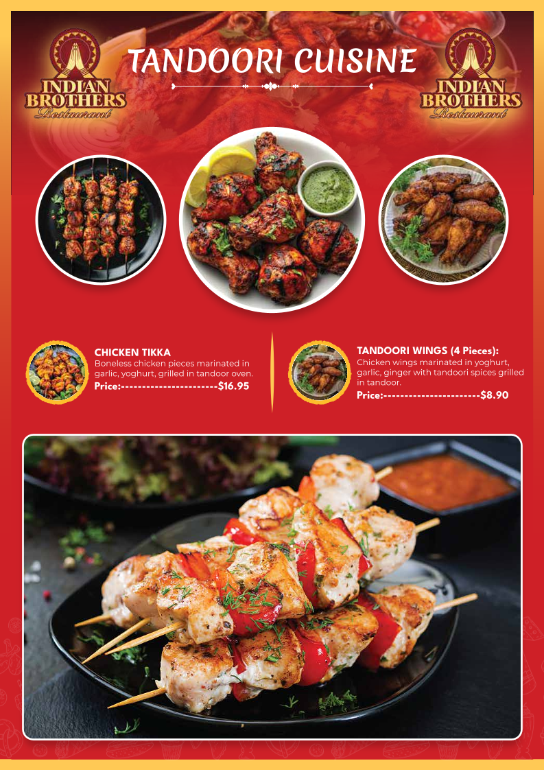 Menu, Indian Brothers Morningside