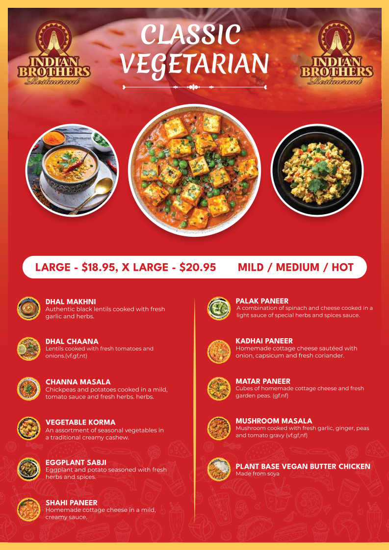 Menu, Indian Brothers Morningside