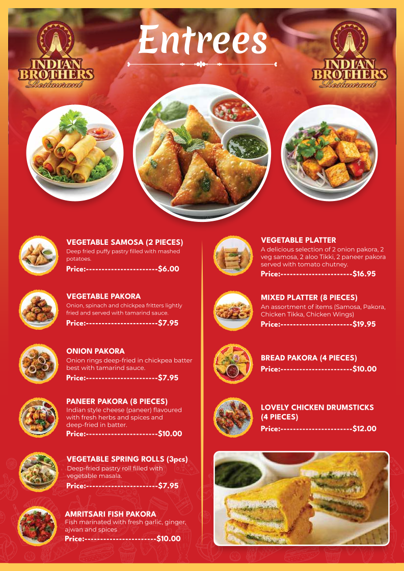 Menu, Indian Brothers Morningside