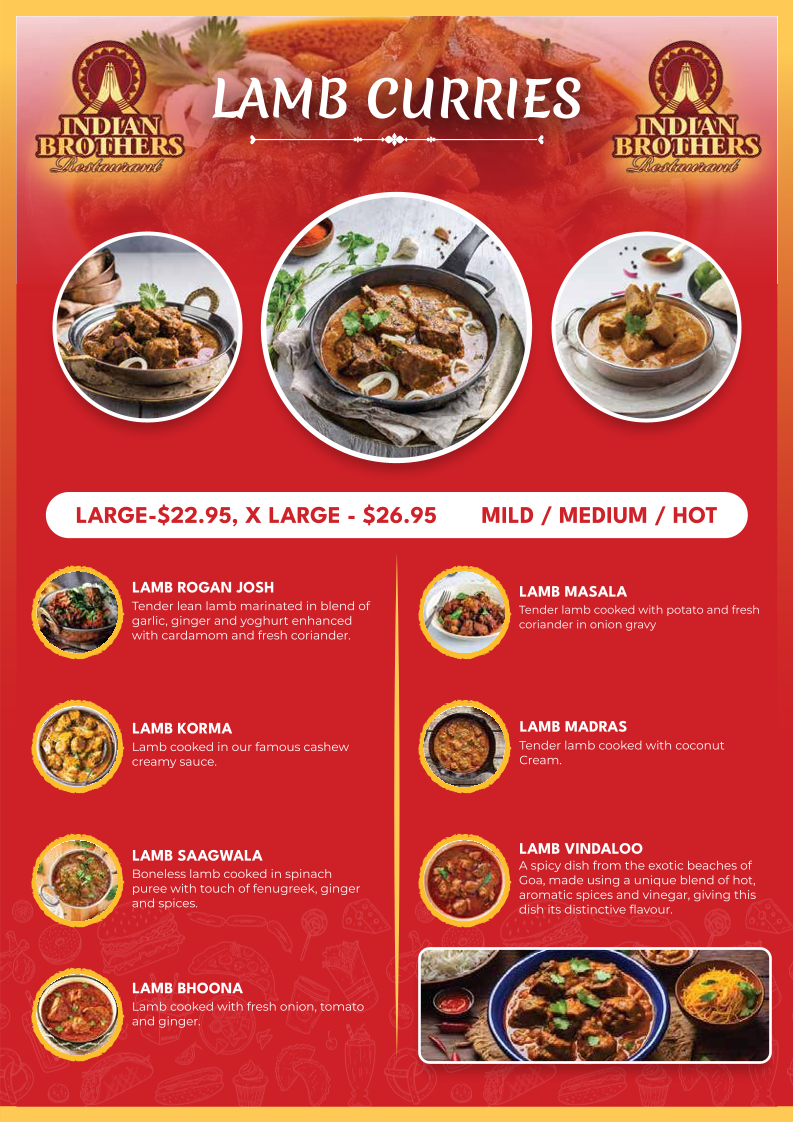 Menu, Indian Brothers Morningside
