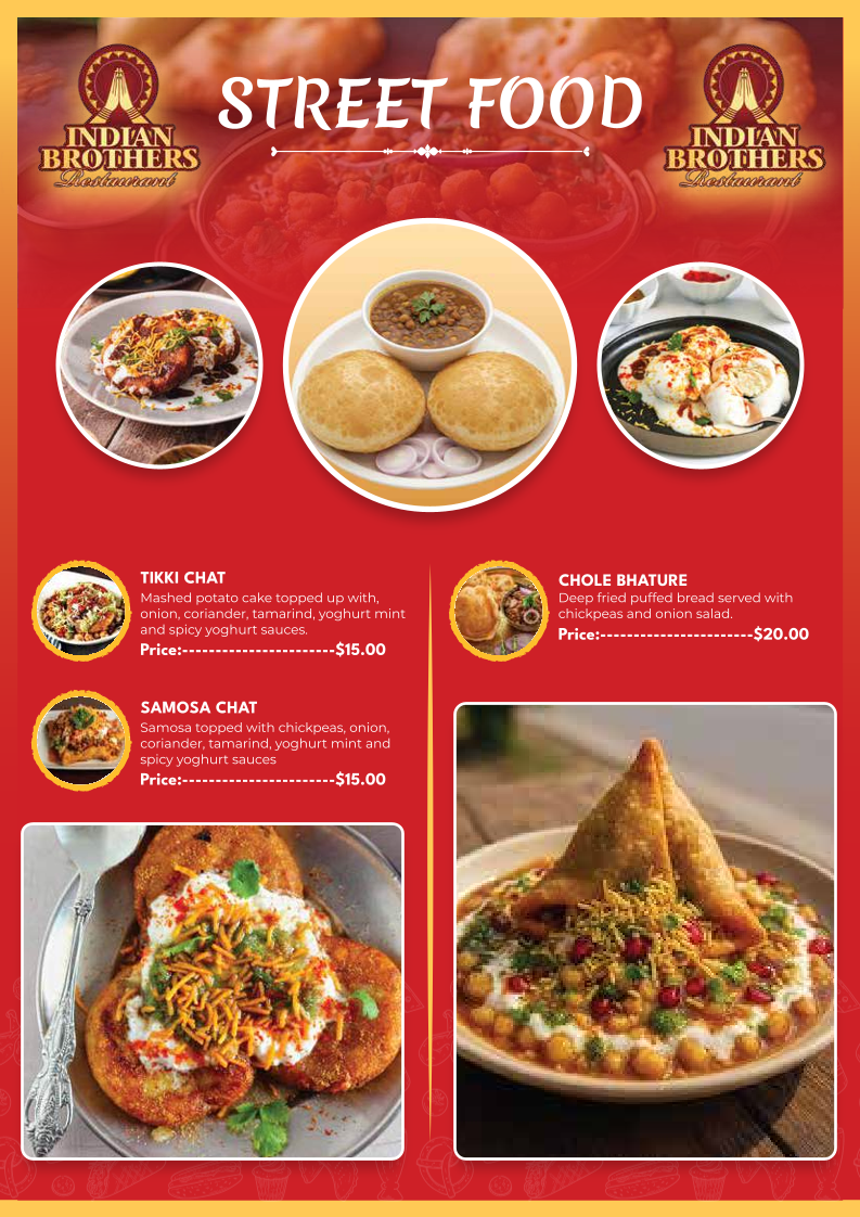 Menu, Indian Brothers Morningside