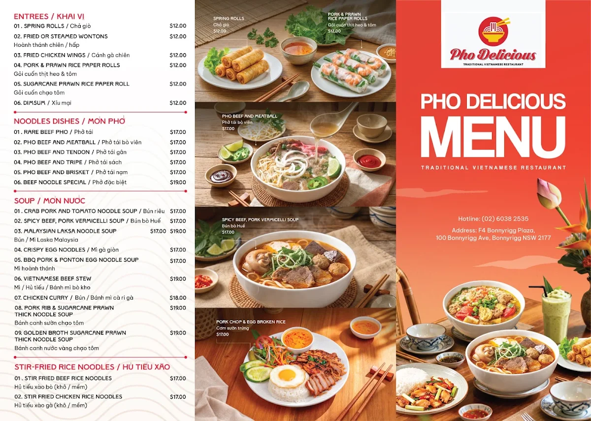 Menu, Pho Delicious Bonnyrigg Plaza