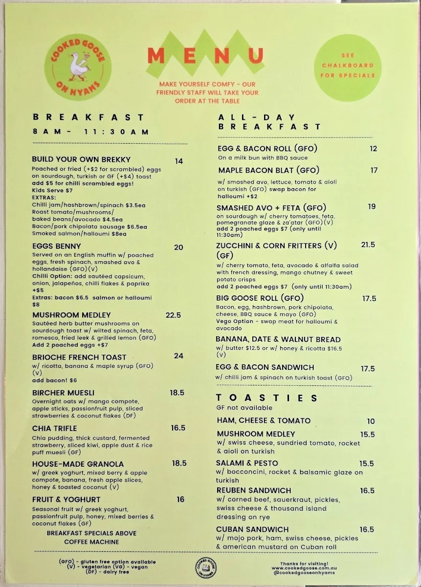 Menu, Cooked Goose on Hyams