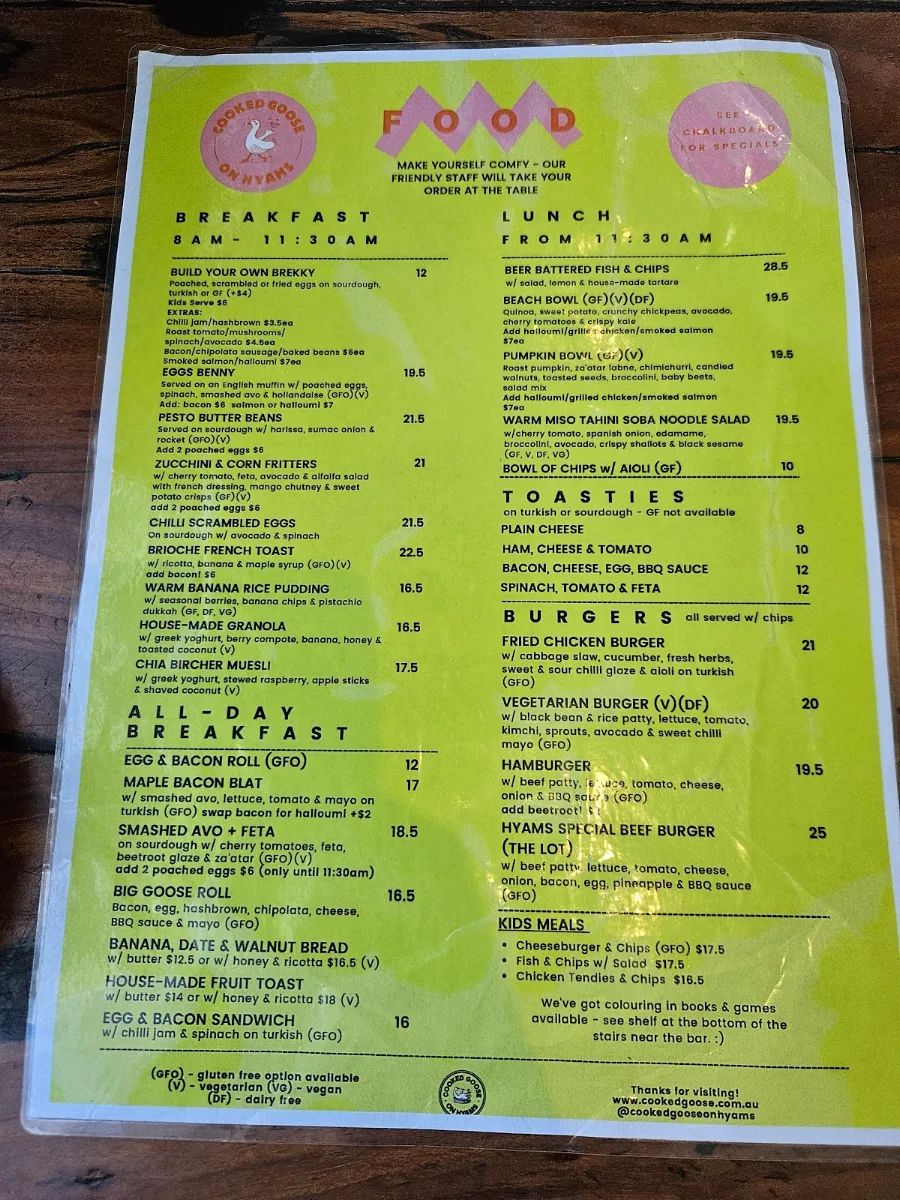 Menu, Cooked Goose on Hyams