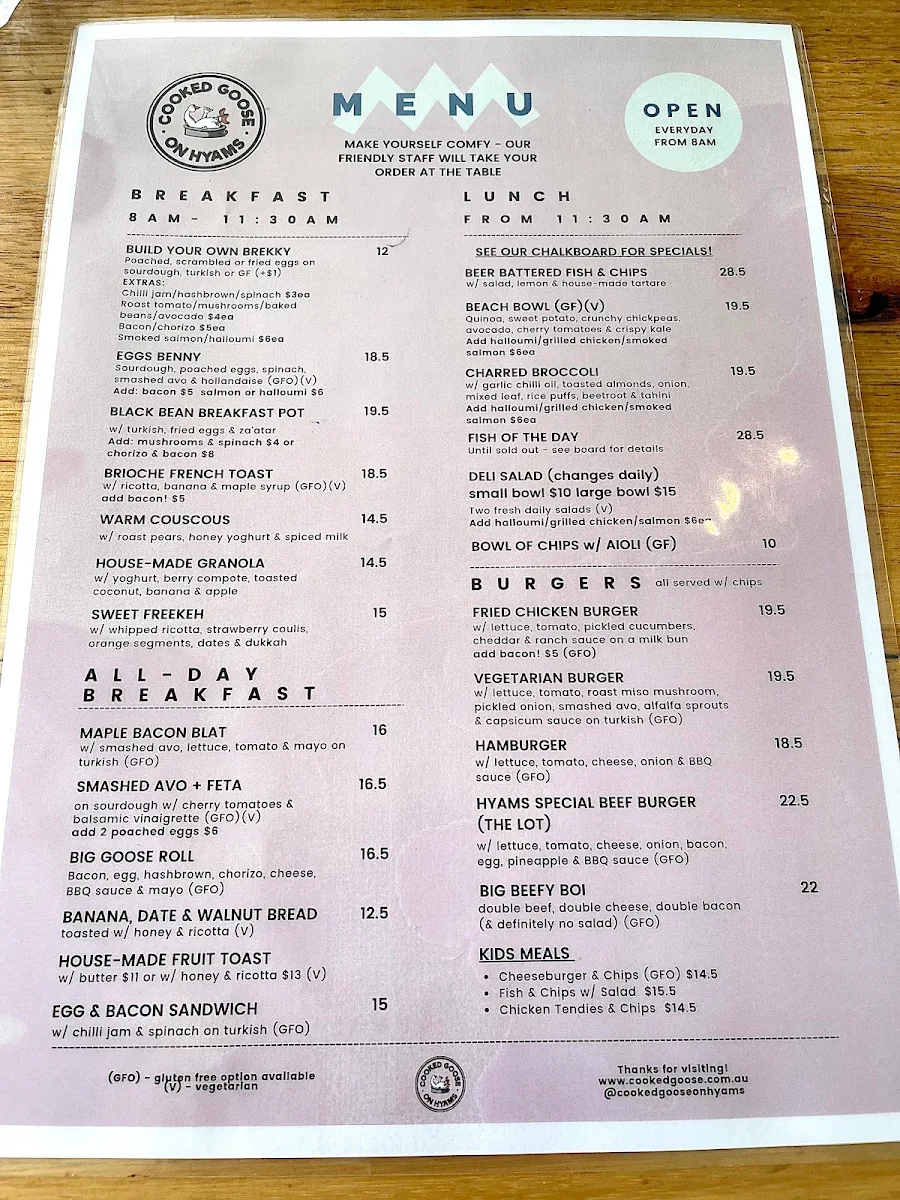 Menu, Cooked Goose on Hyams