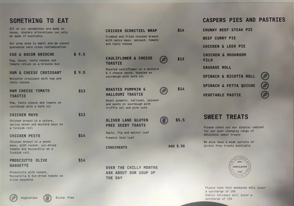 Menu, Choclatte