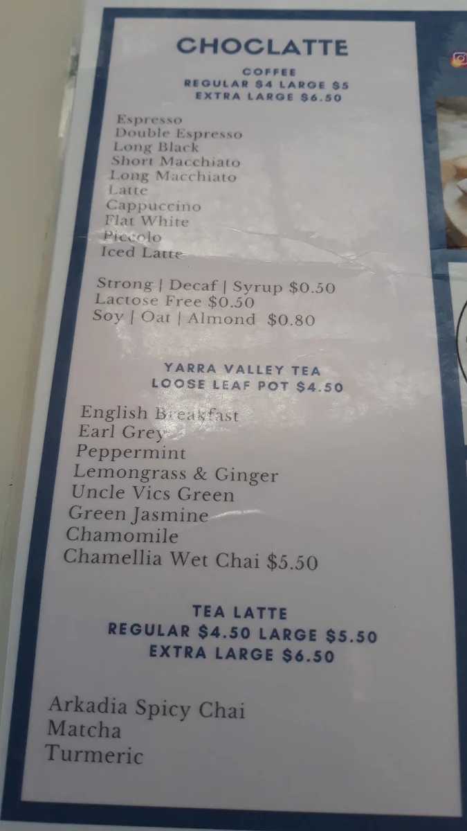 Menu, Choclatte