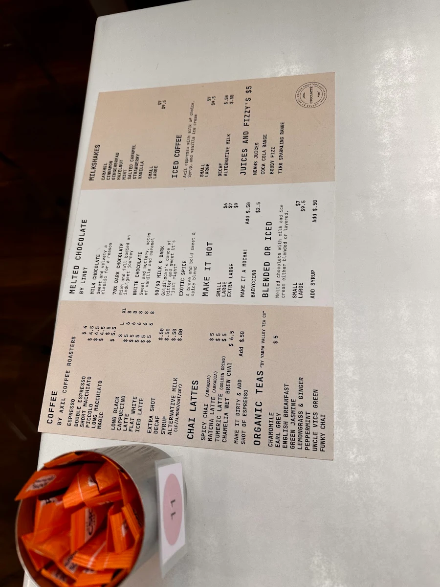 Menu, Choclatte