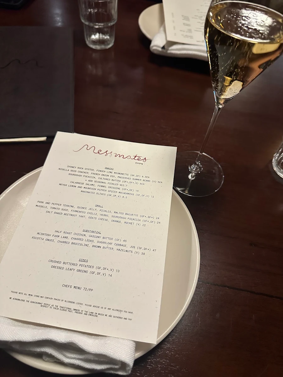 Menu, Messmates Dining
