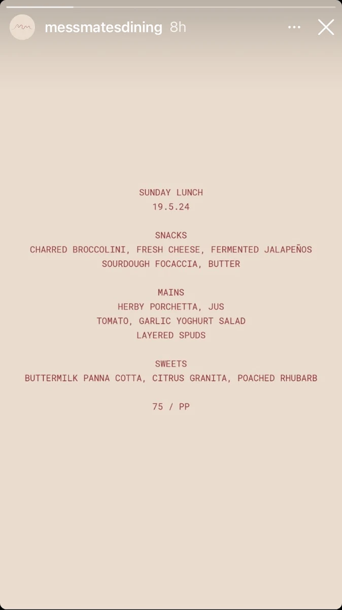 Menu, Messmates Dining