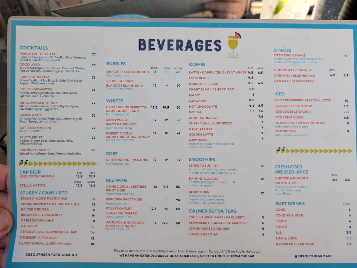Menu, 38 South