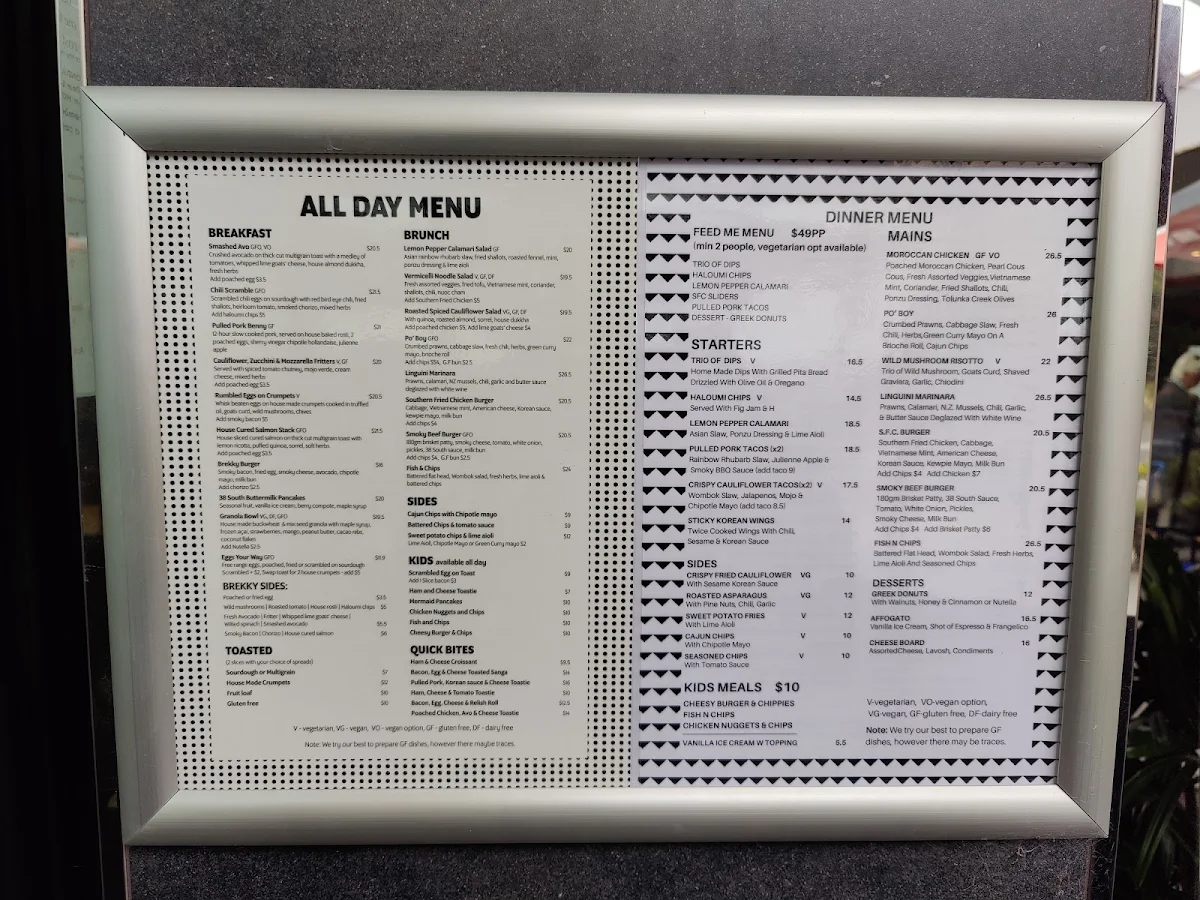 Menu, 38 South