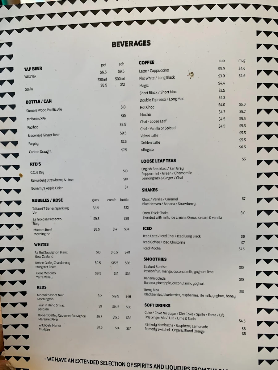 Menu, 38 South