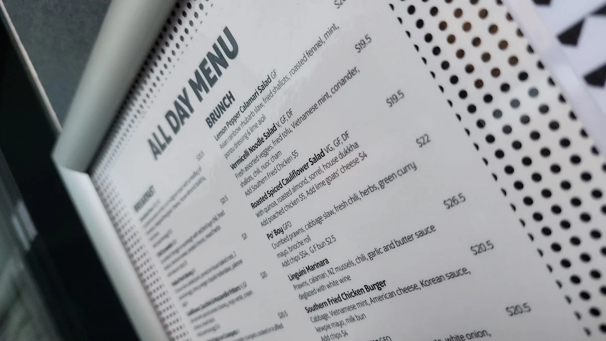 Menu, 38 South