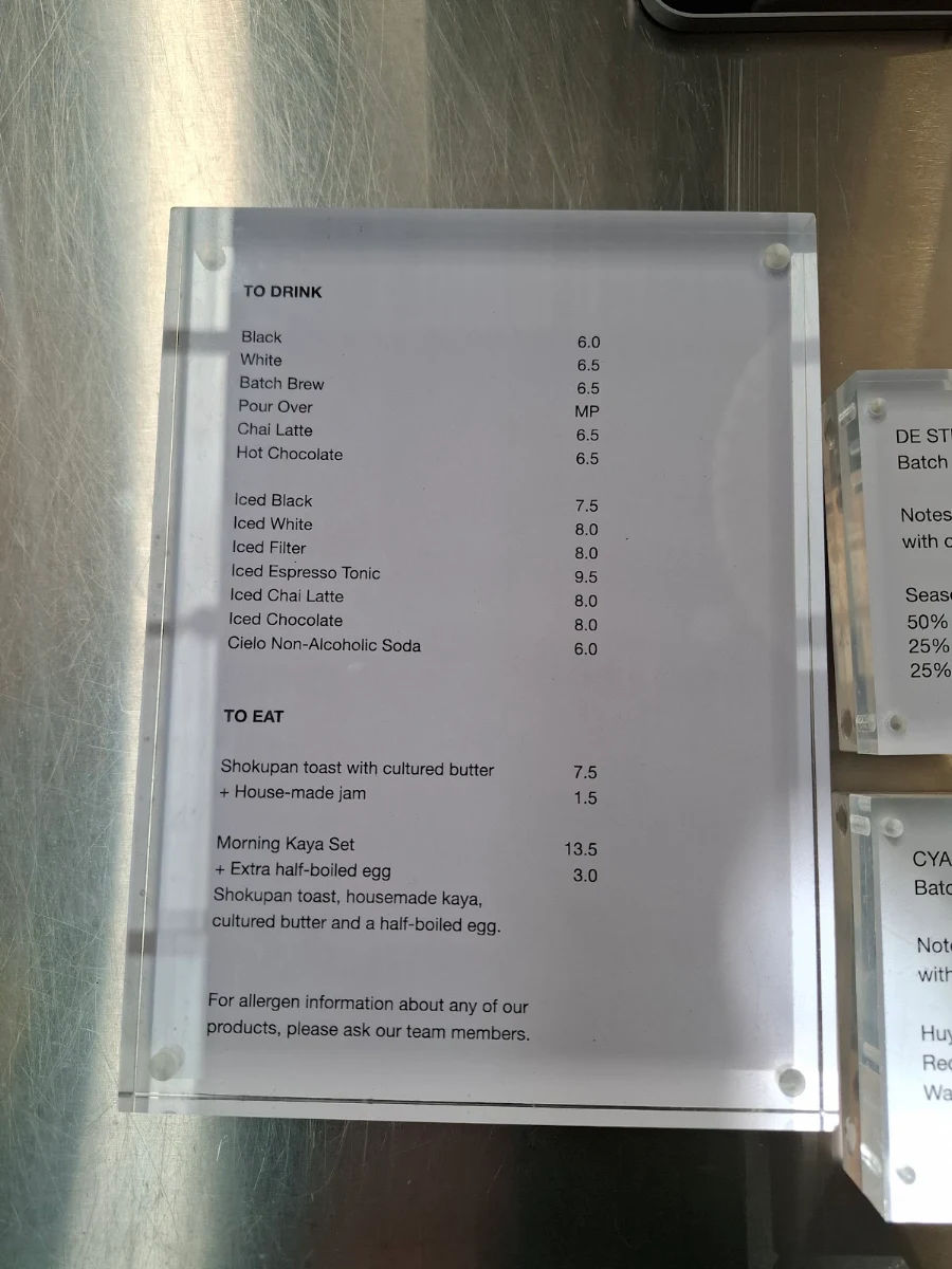 Menu, BENCH COFFEE CO. Roastery