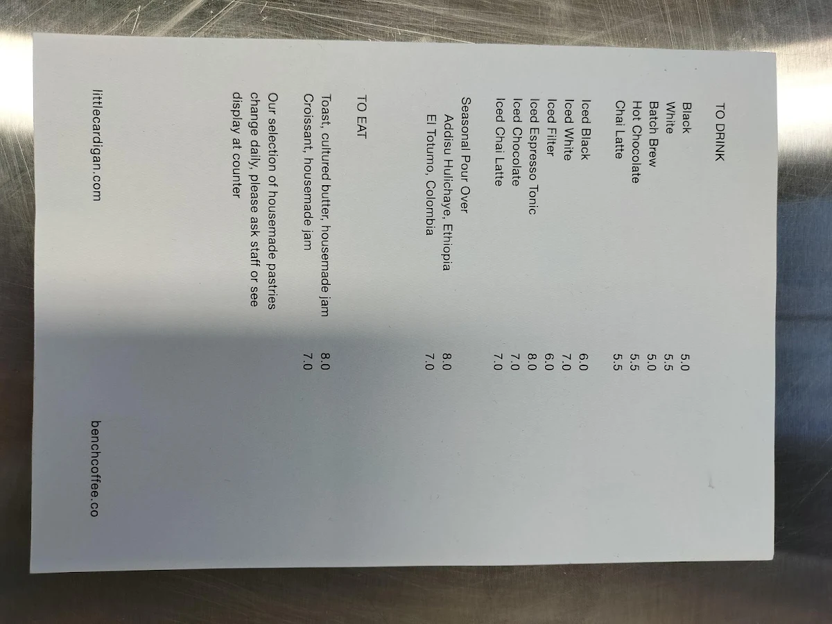 Menu, BENCH COFFEE CO. Roastery