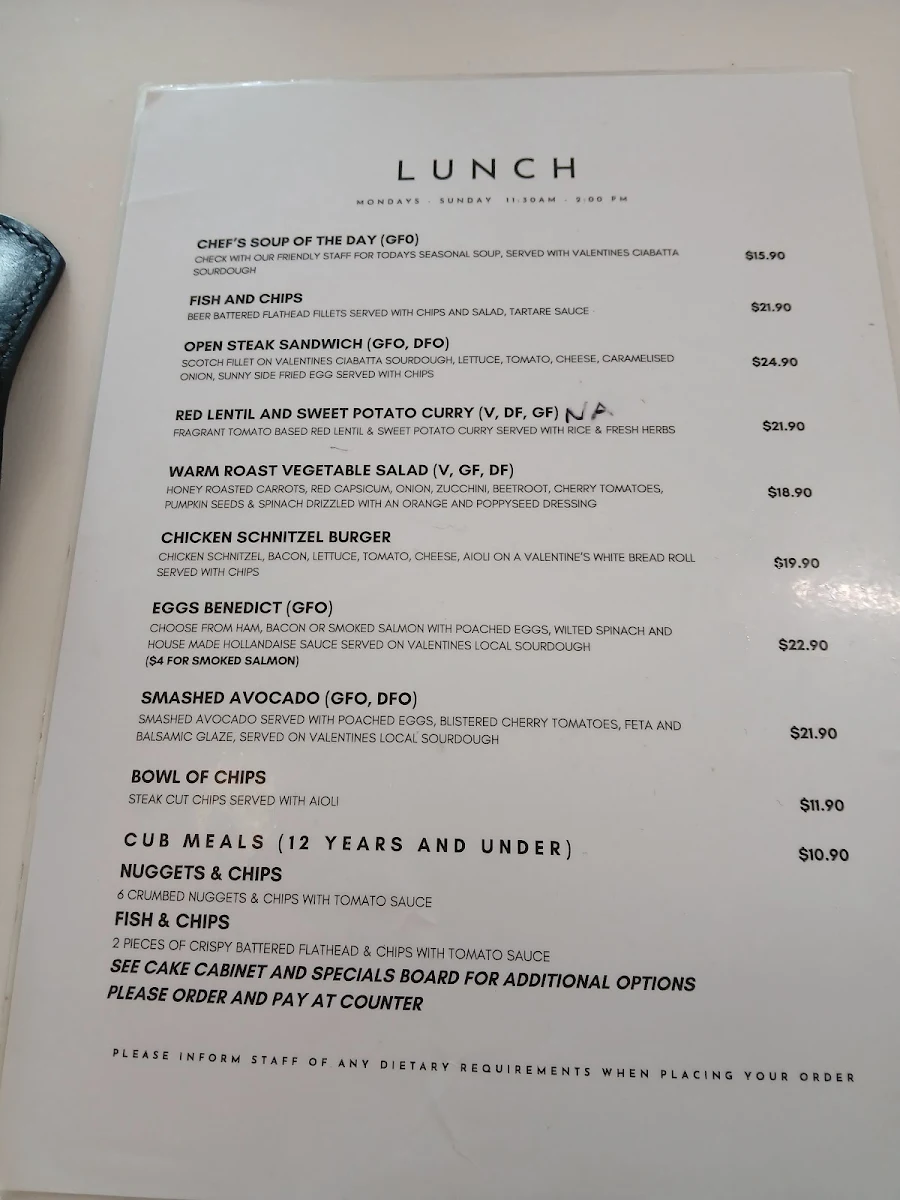 Menu, The Fox & Brew