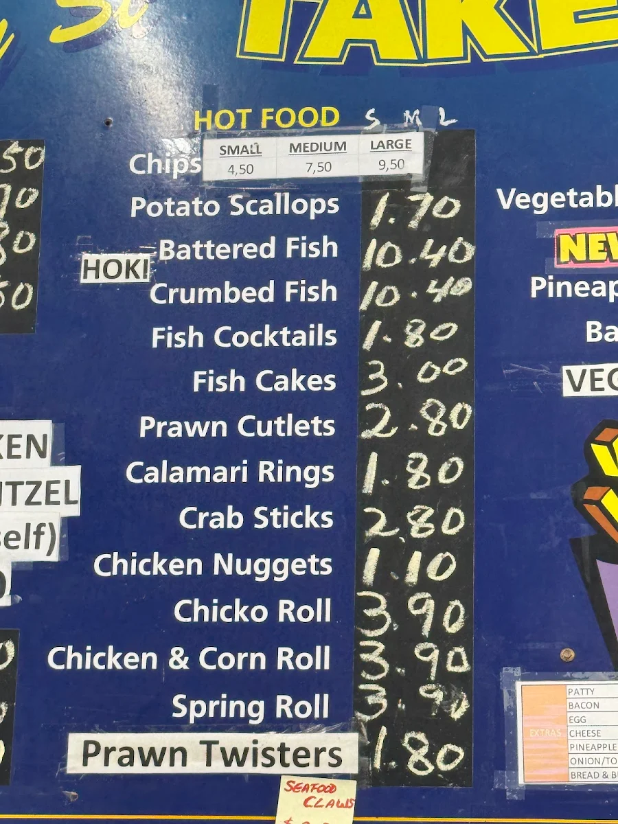 Menu, Terry Street Take Away