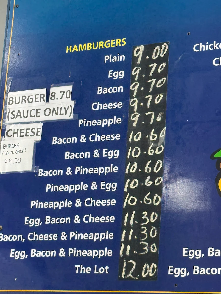 Menu, Terry Street Take Away