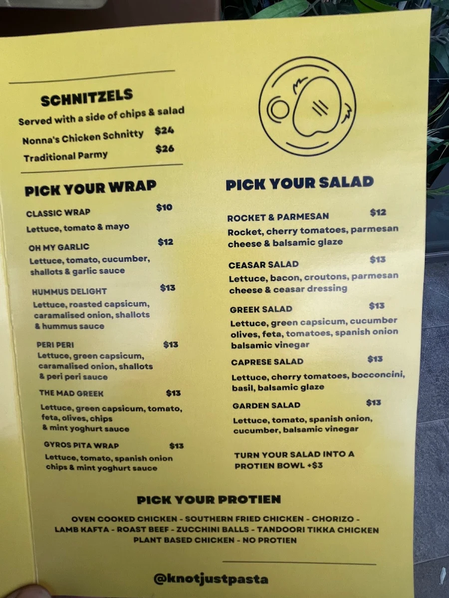 Menu, KNOT JUST PASTA