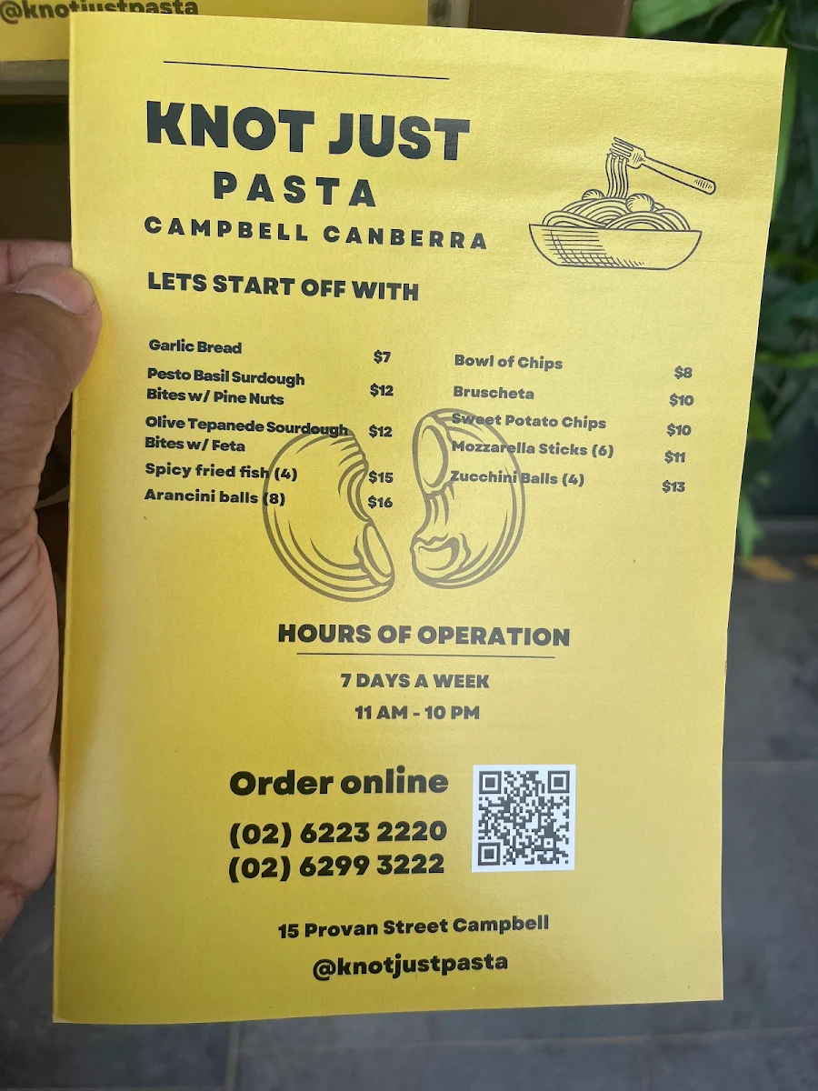 Menu, KNOT JUST PASTA