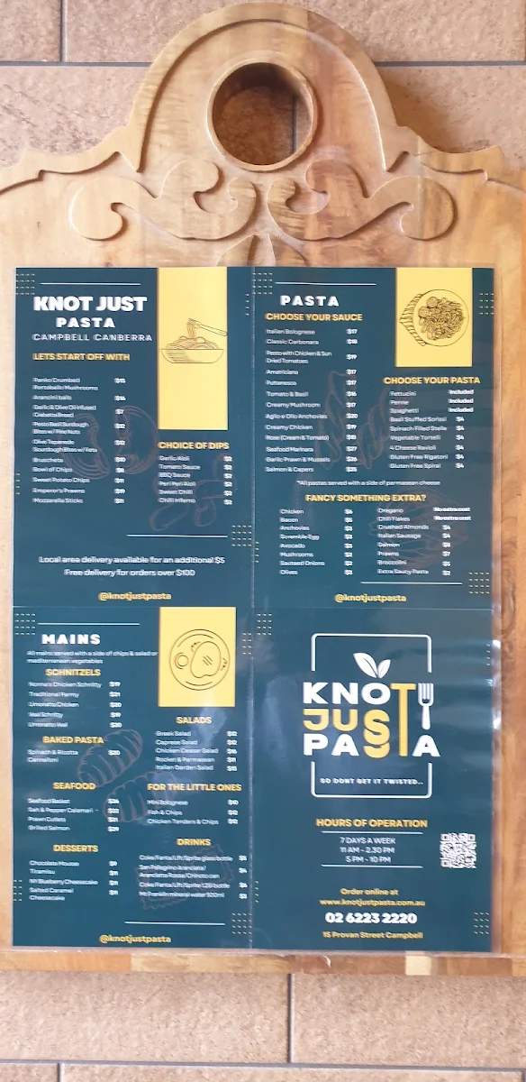 Menu, KNOT JUST PASTA