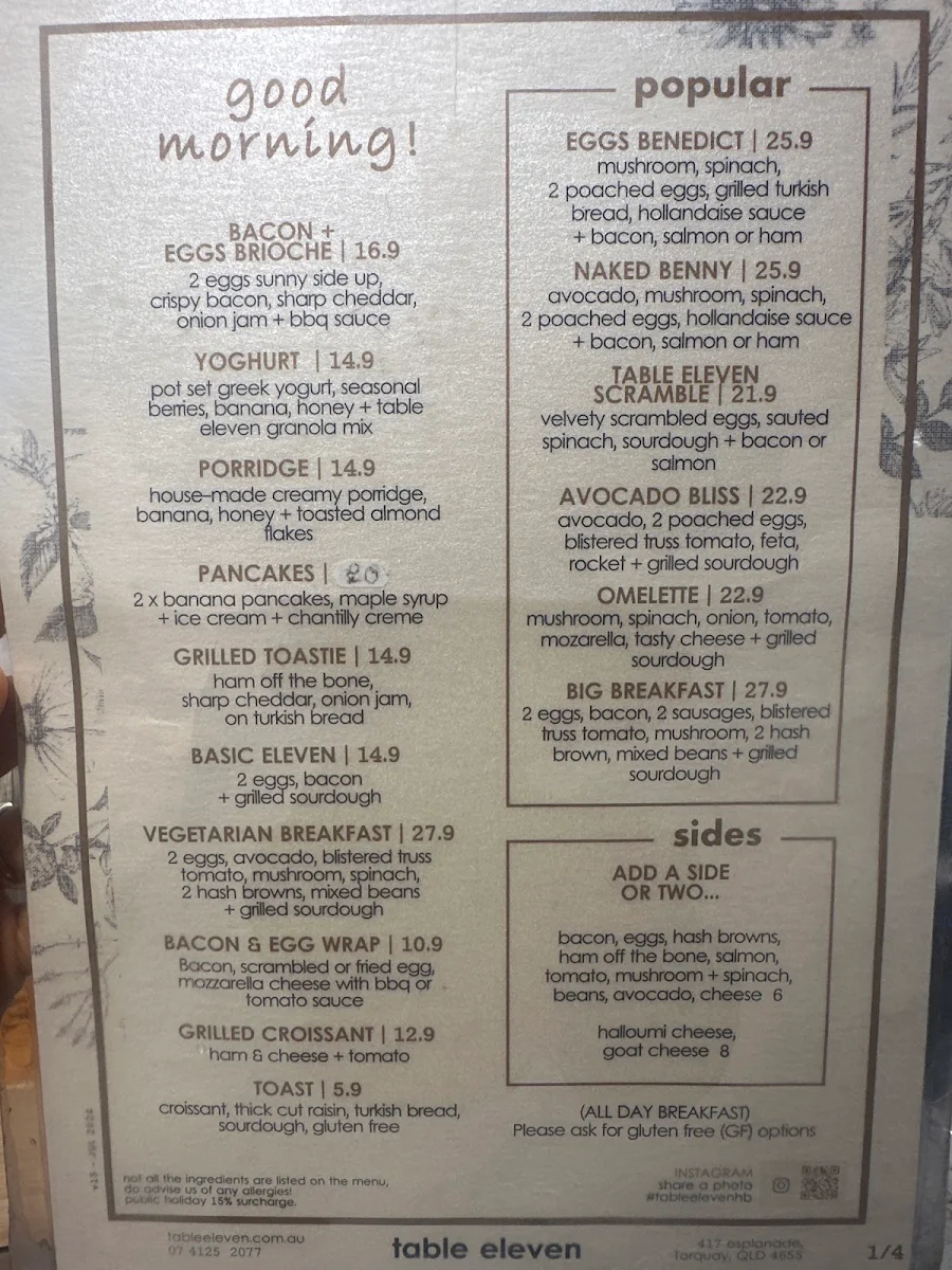 Menu, Table Eleven