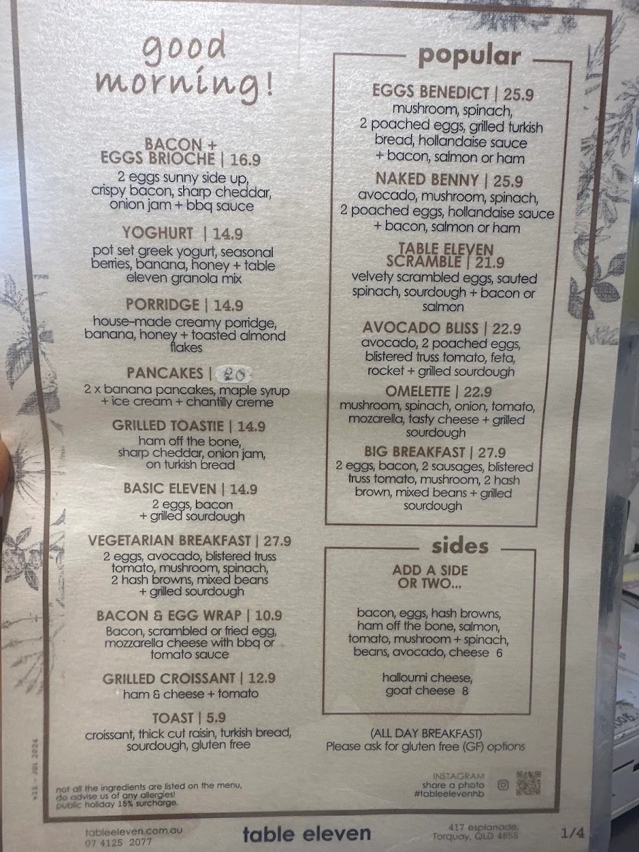 Menu, Table Eleven