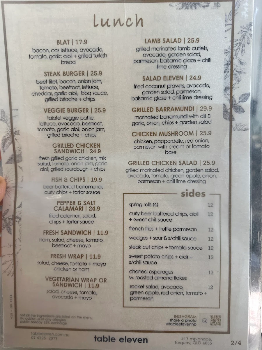 Menu, Table Eleven