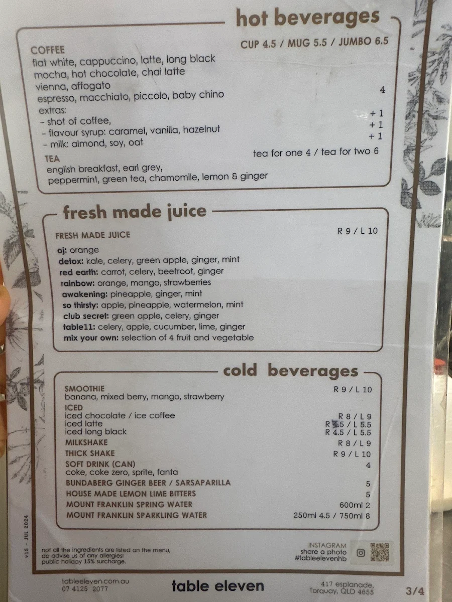 Menu, Table Eleven