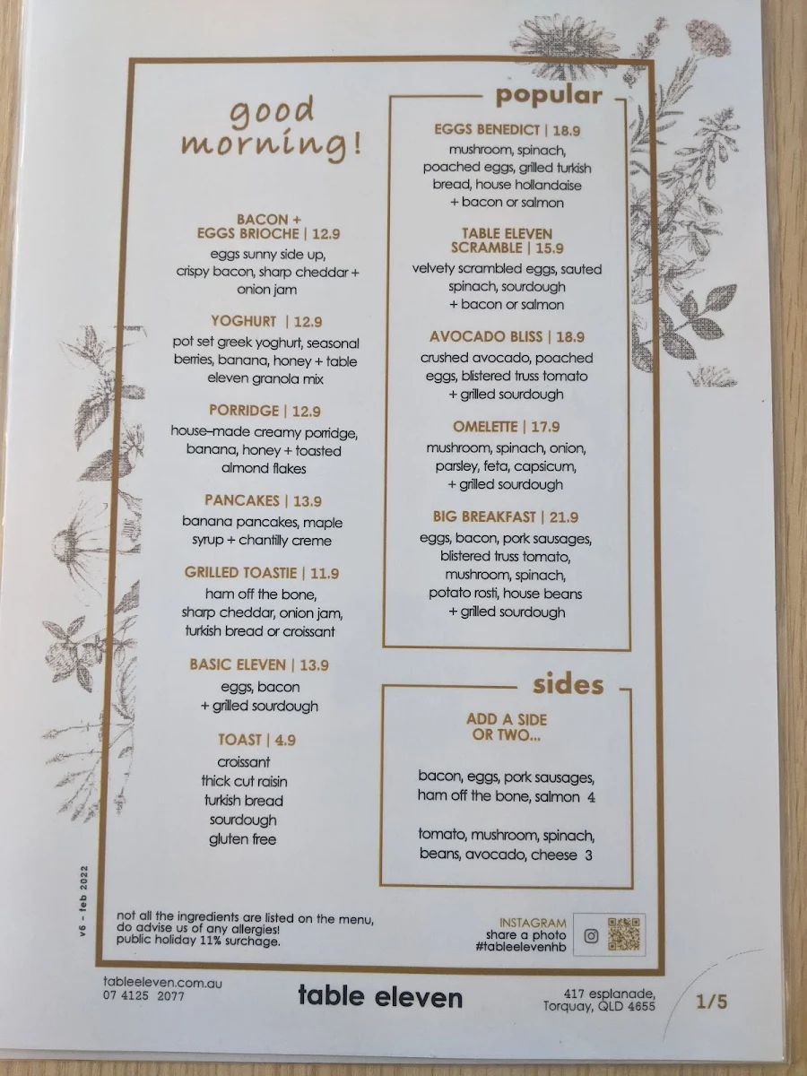 Menu, Table Eleven