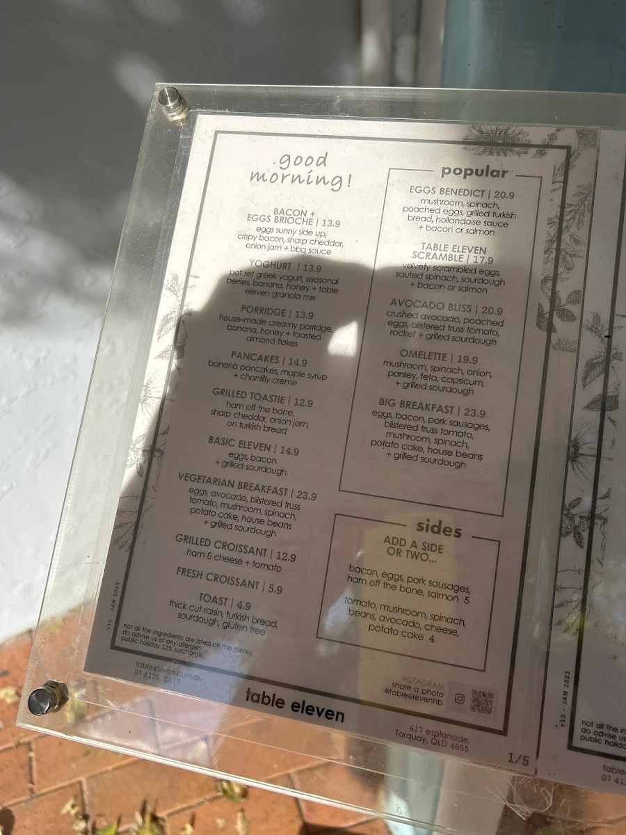 Menu, Table Eleven
